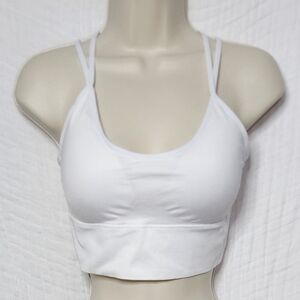 Strappy White Sports Bra Gym Workout Running Bra Size Large (runs like a small!)